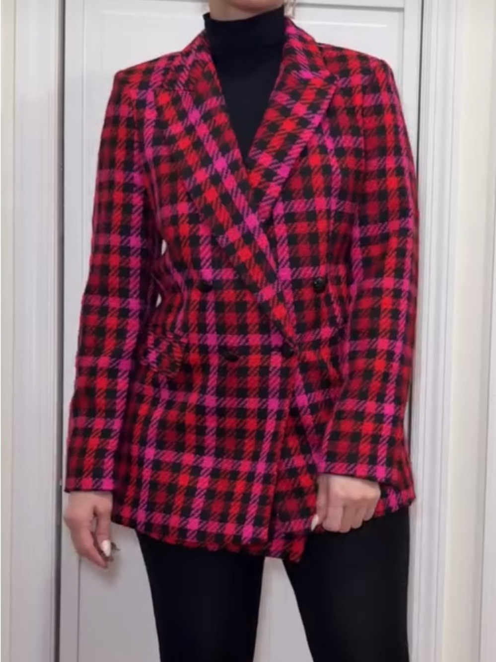 PRIMARK UK PLAID TARTAN DOUBLE BREASTED BLAZER JACKET US 14 XL